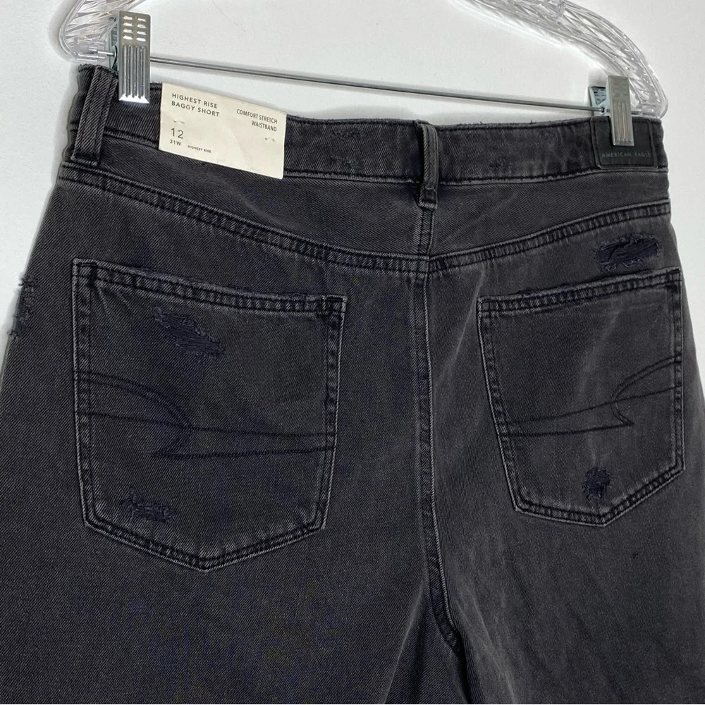 American Eagle Outfitter Grey Distressed Highest Rise Baggy Short